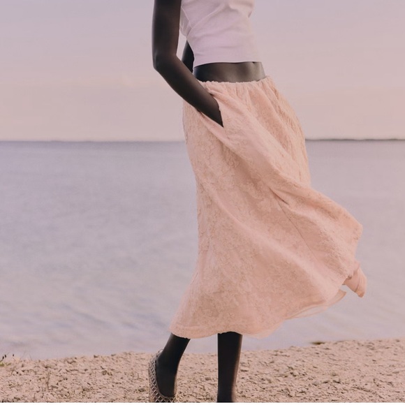 H&M Dresses & Skirts - Elegant Cream Lace Skirt, H&M Edition Blush Jacquard-Weave Midi Skirt